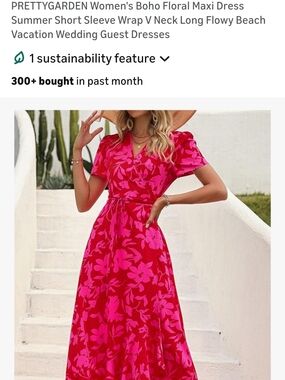 PrettyGarden Fuchsia Floral Wrap Maxi Dress